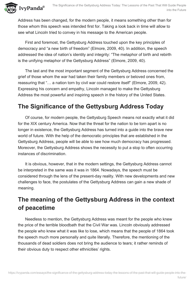 The Significance of the Gettysburg Address Today: The Lessons of the Past That Will Guide People into the Future. Page 2