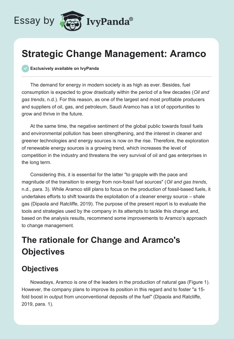 Strategic Change Management: Aramco. Page 1