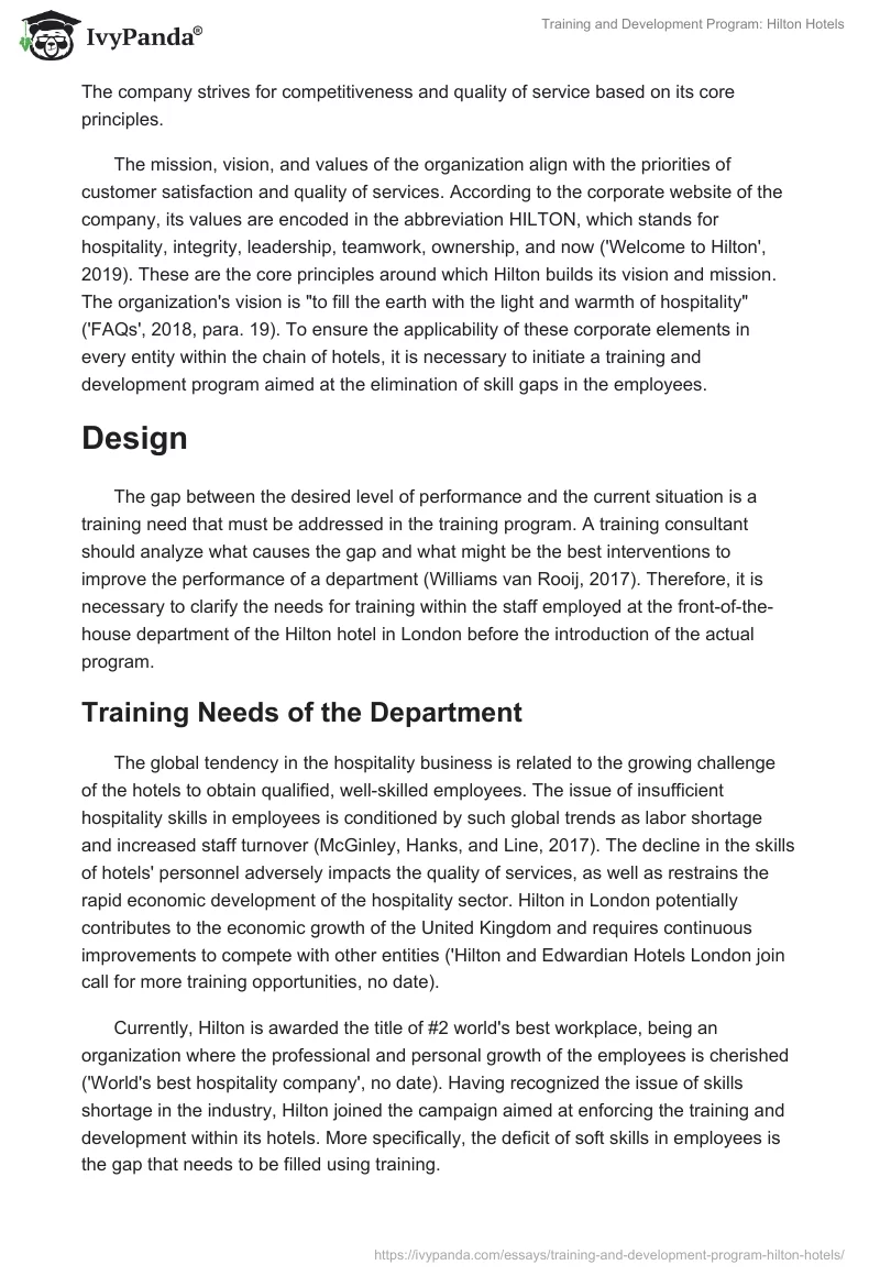 Training and Development Program: Hilton Hotels. Page 2