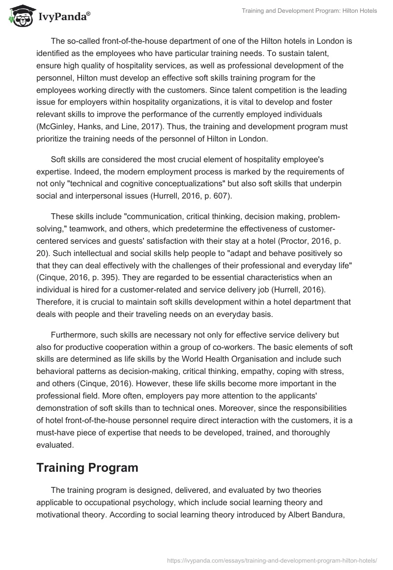 Training and Development Program: Hilton Hotels. Page 3