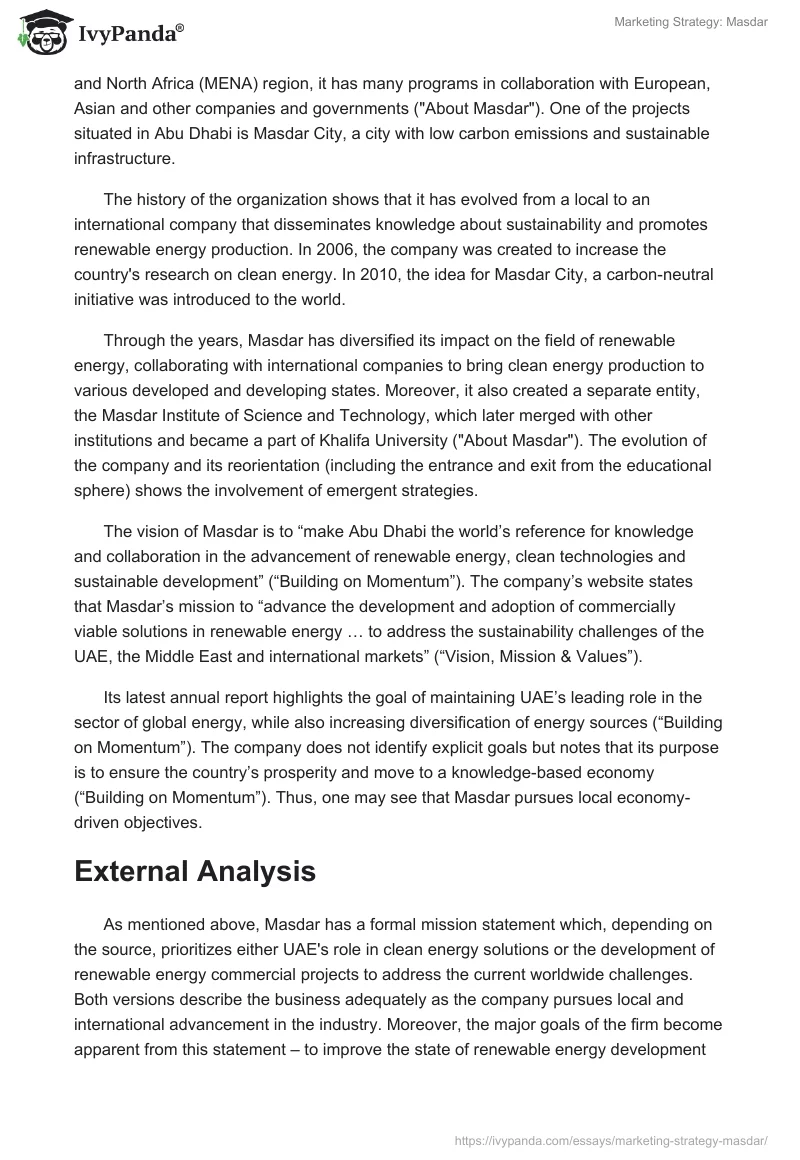 Marketing Strategy: Masdar. Page 2