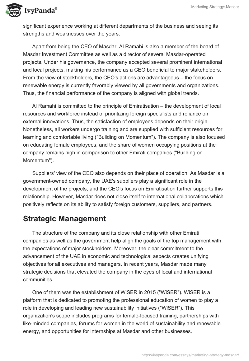 Marketing Strategy: Masdar. Page 4