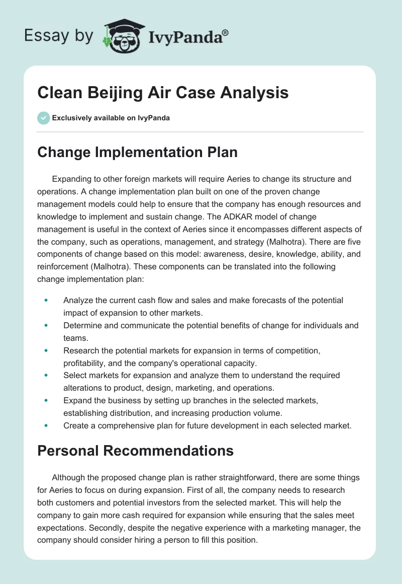 Clean Beijing Air Case Analysis. Page 1