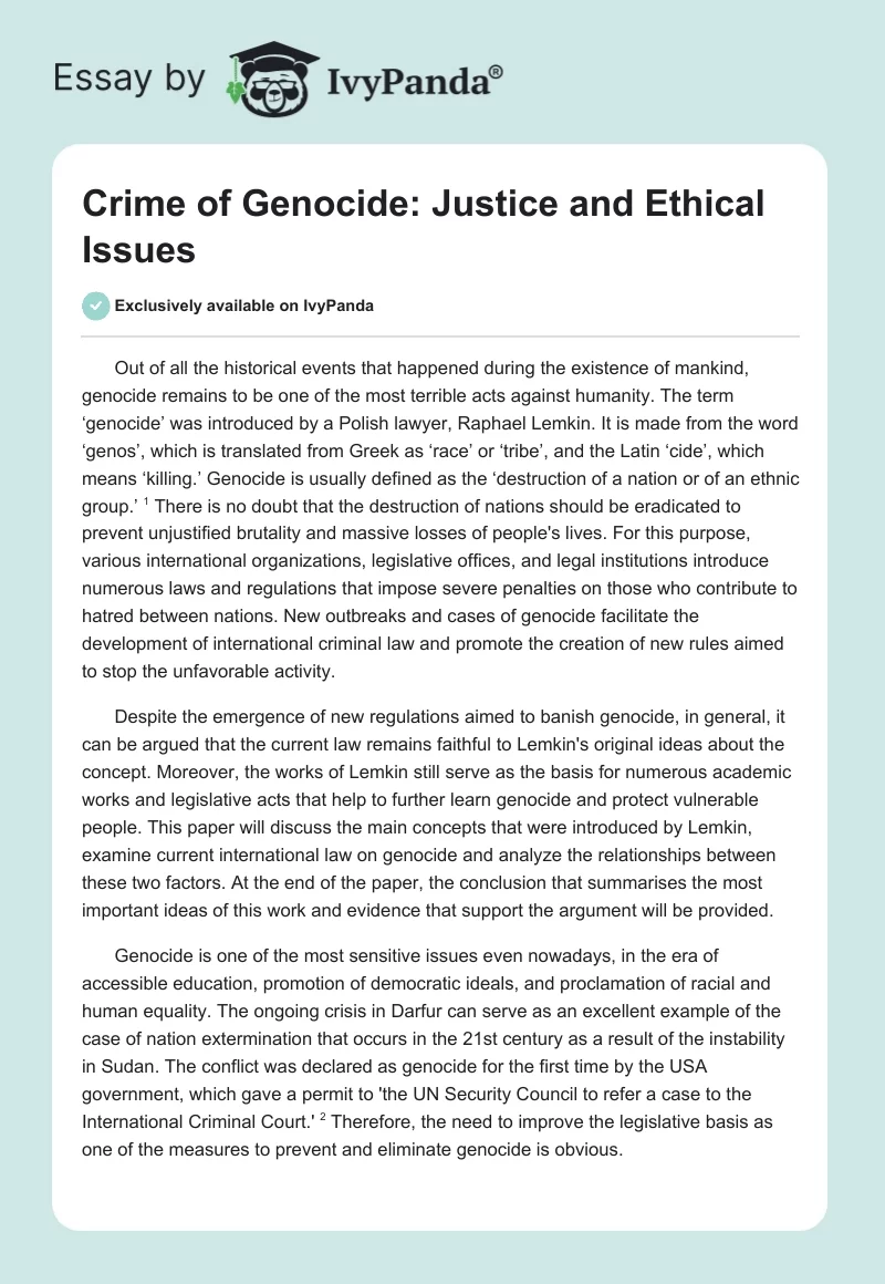 Crime of Genocide: Justice and Ethical Issues. Page 1