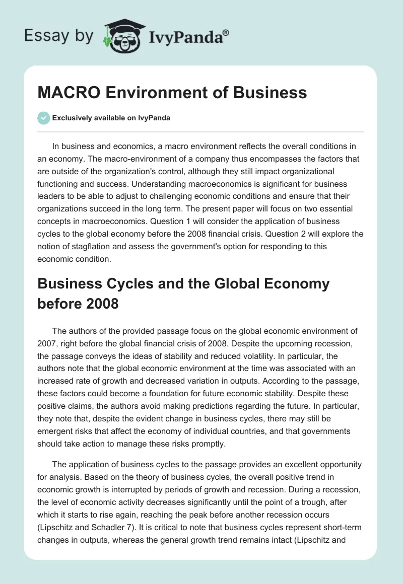 MACRO Environment of Business. Page 1