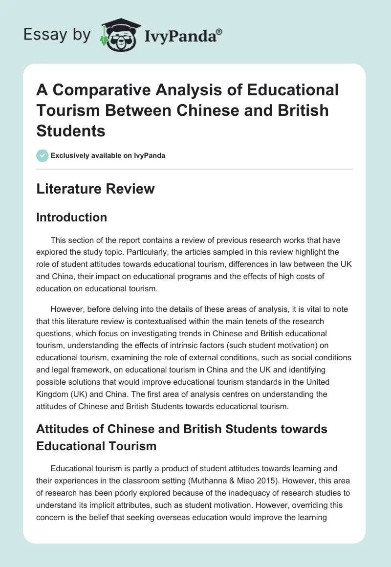 A Comparative Analysis of Educational Tourism Between Chinese and British Students. Page 1