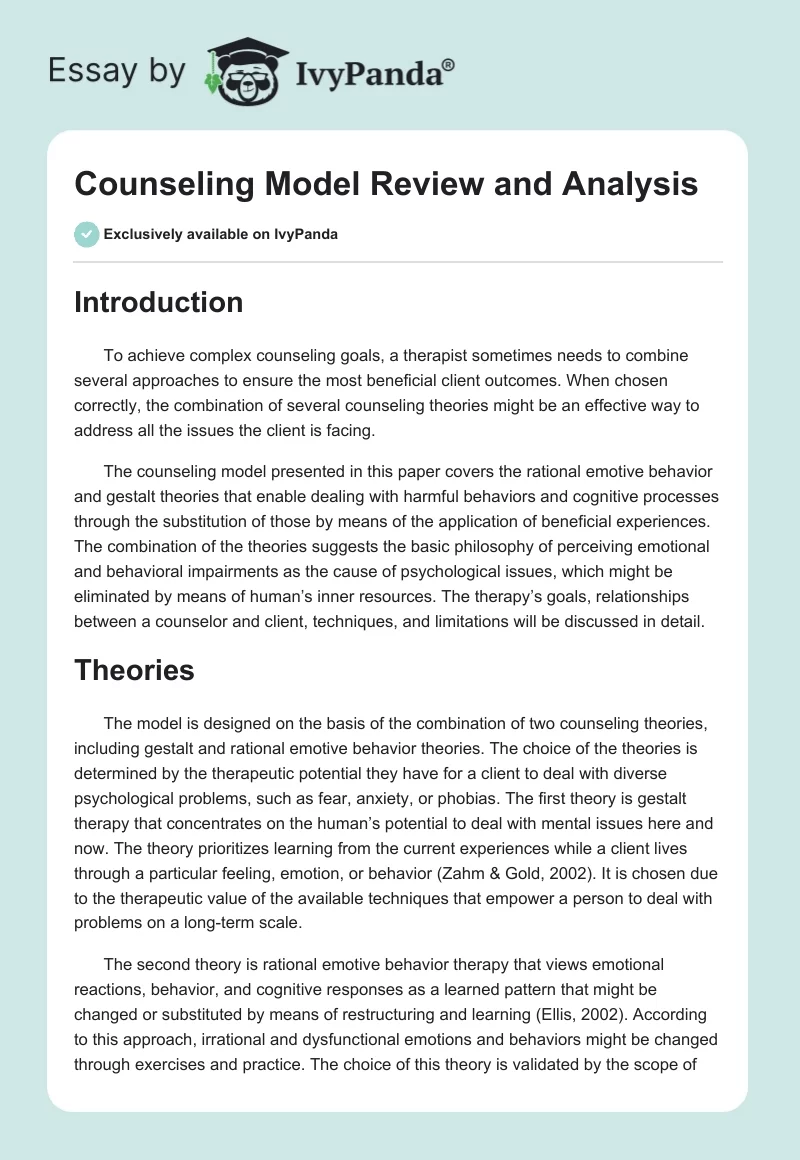 Counseling Model Review and Analysis. Page 1