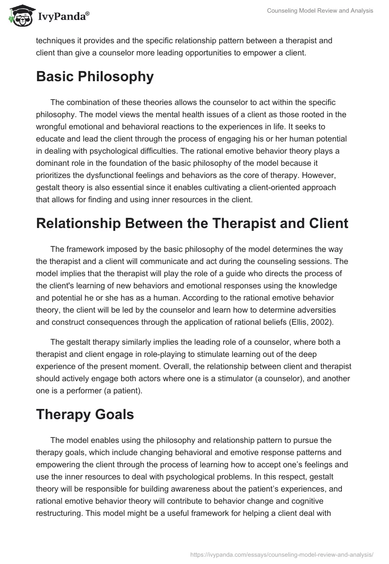 Counseling Model Review and Analysis. Page 2