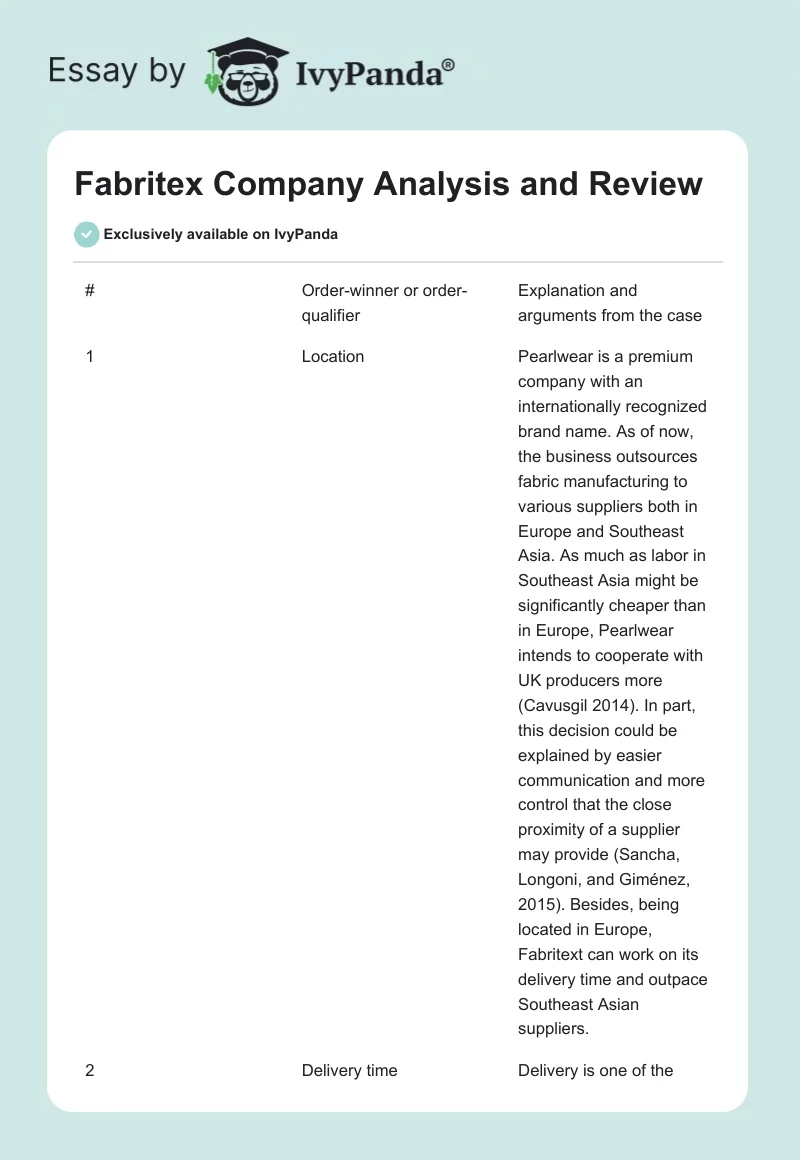 Fabritex Company Analysis and Review. Page 1