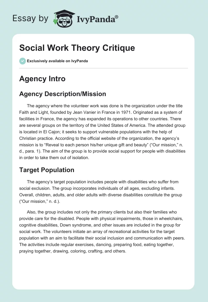 Social Work Theory Critique. Page 1
