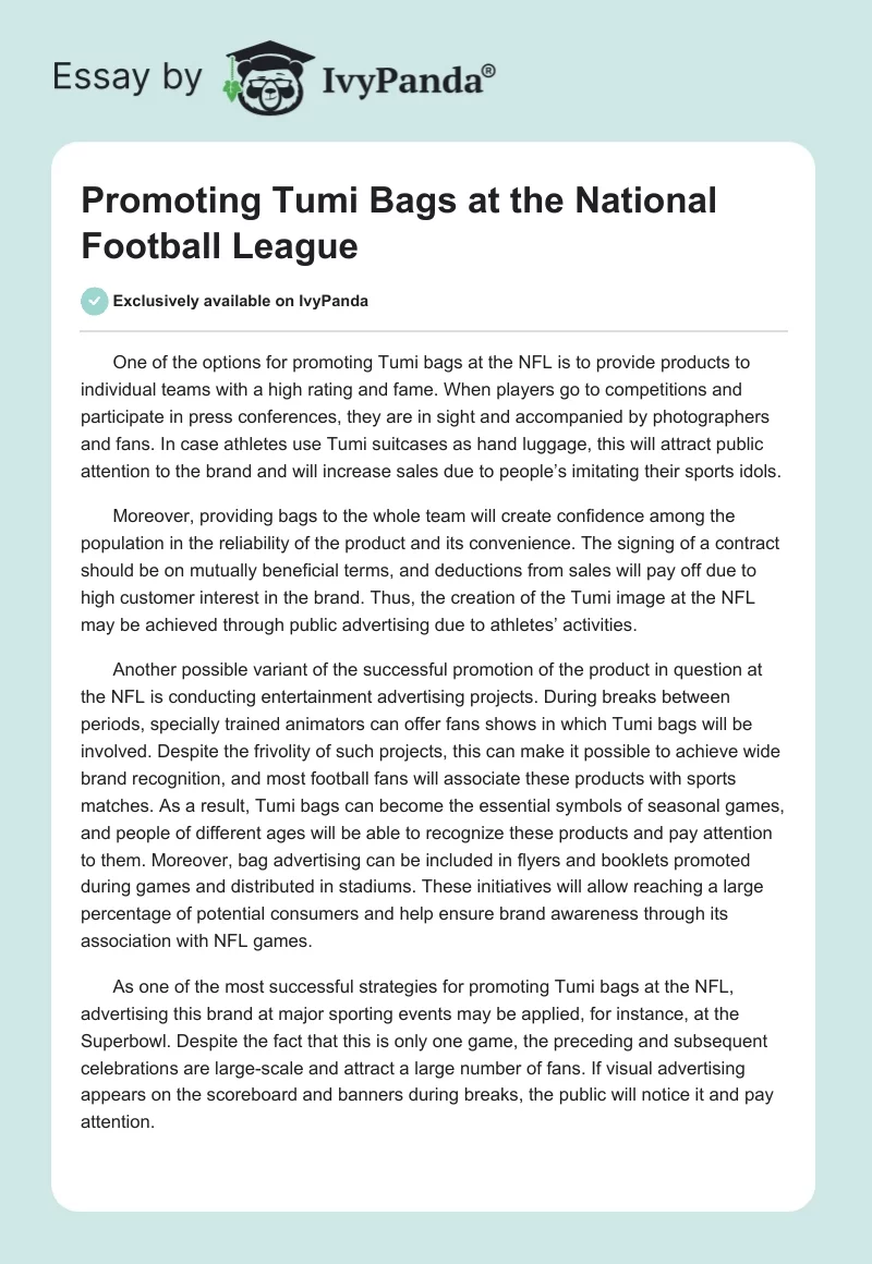 Promoting Tumi Bags at the National Football League. Page 1