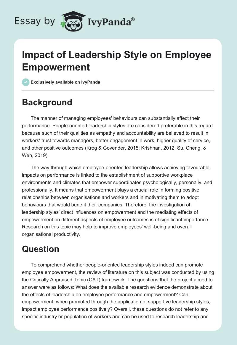 Impact of Leadership Style on Employee Empowerment. Page 1