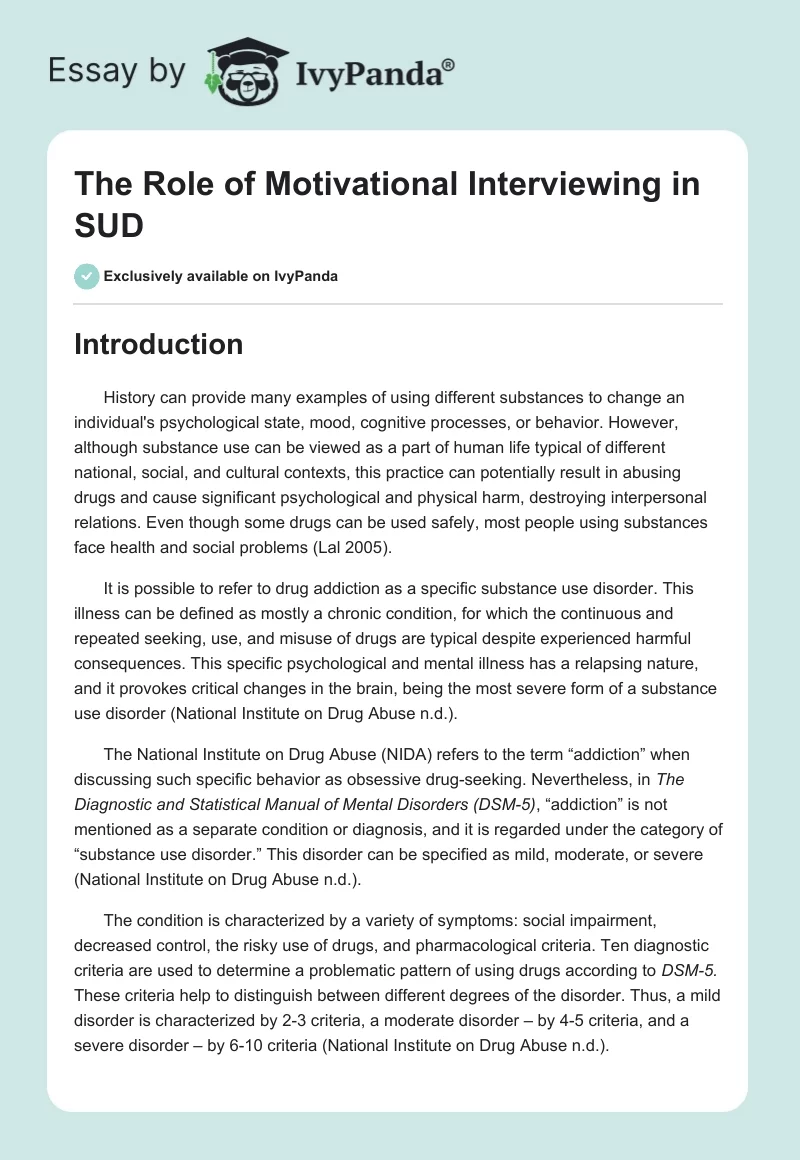 The Role of Motivational Interviewing in SUD. Page 1