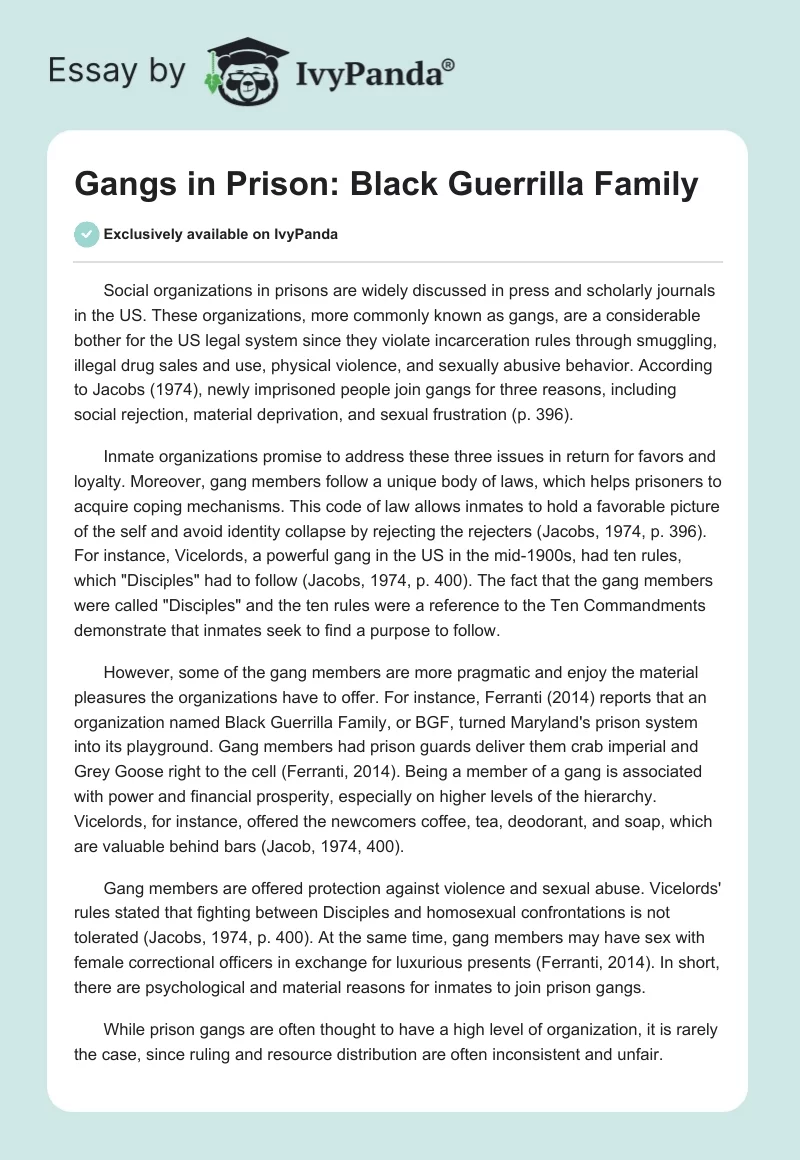 Gangs in Prison: Black Guerrilla Family. Page 1
