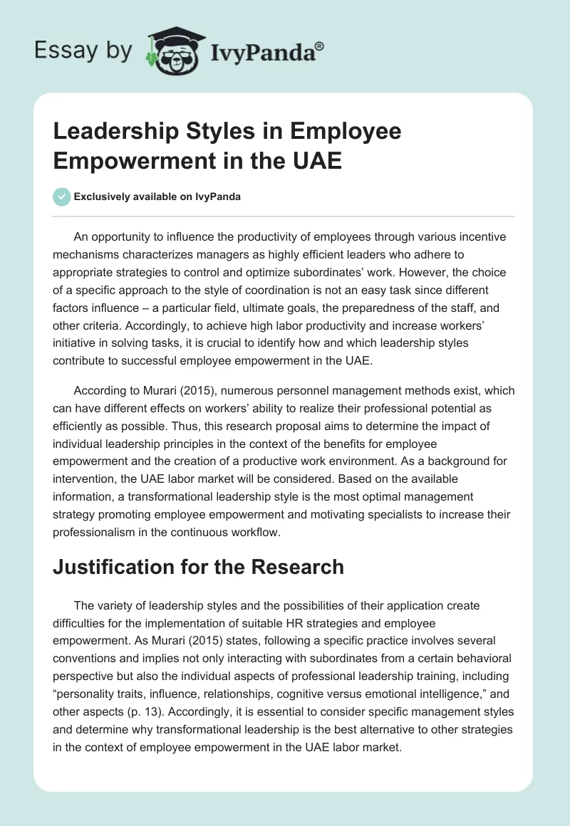 Leadership Styles in Employee Empowerment in the UAE. Page 1