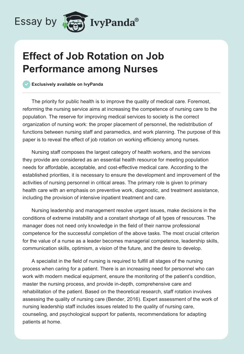 Effect of Job Rotation on Job Performance among Nurses. Page 1