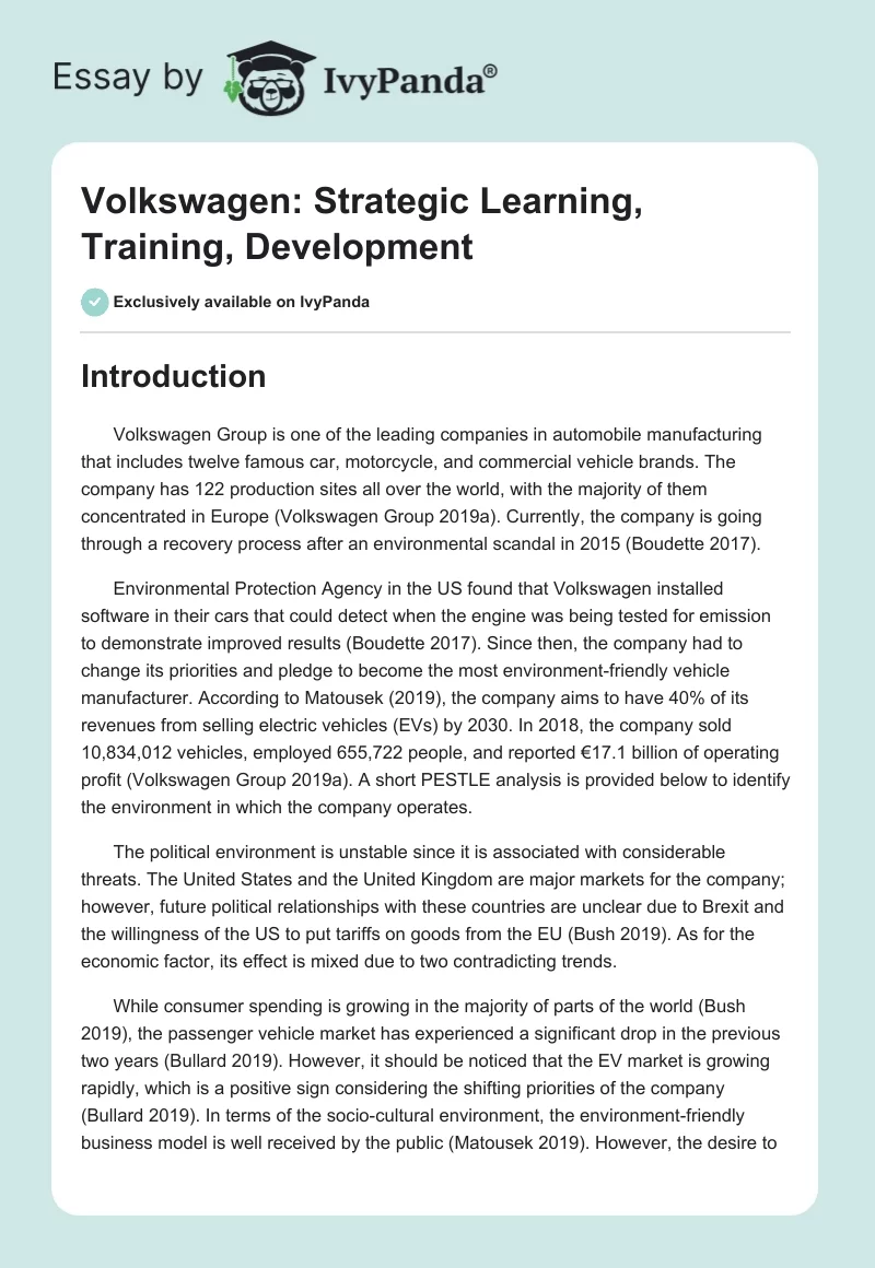 Volkswagen: Strategic Learning, Training, Development. Page 1