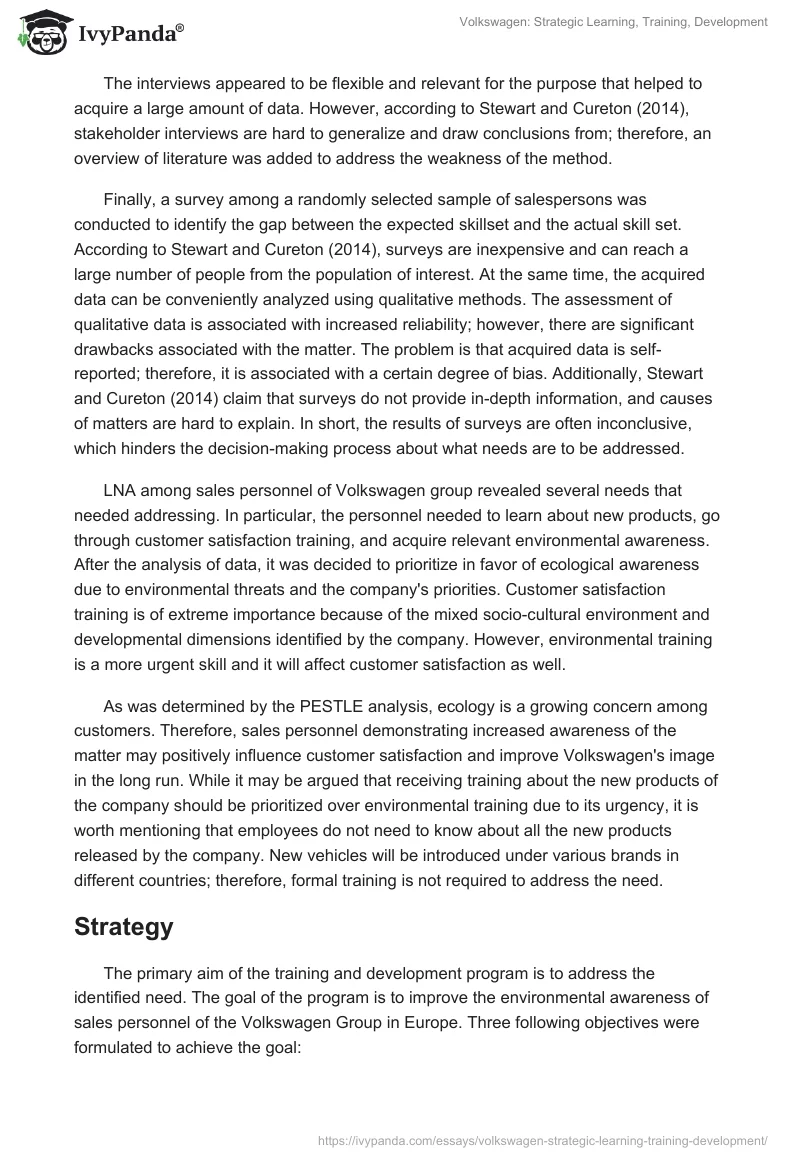 Volkswagen: Strategic Learning, Training, Development. Page 4