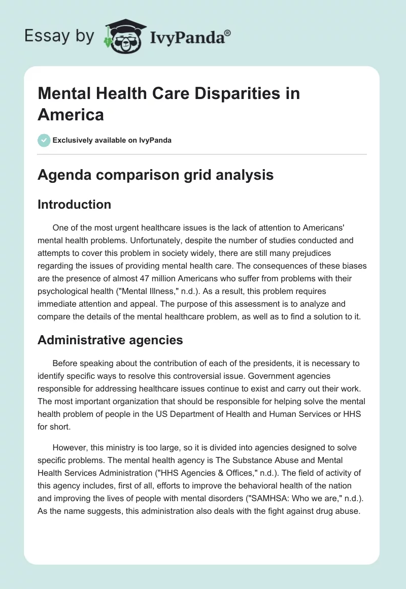 Mental Health Care Disparities in America. Page 1