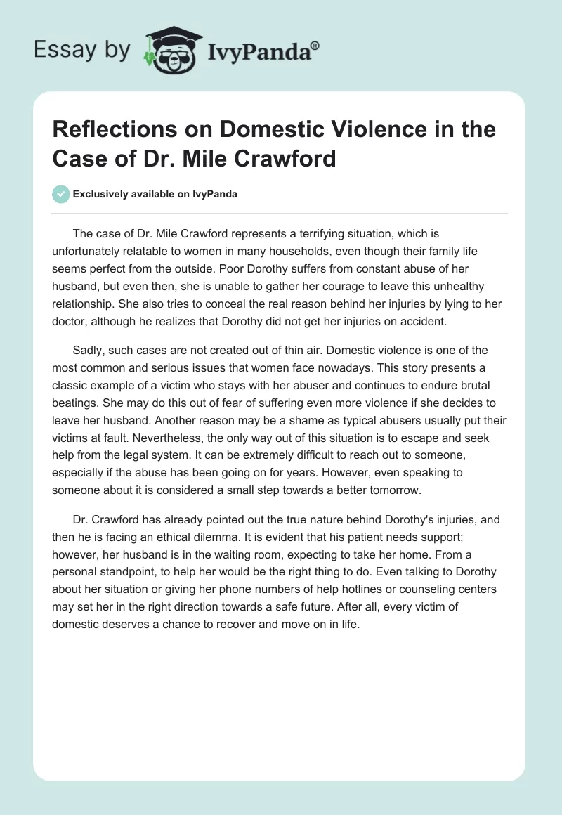 Reflections on Domestic Violence in the Case of Dr. Mile Crawford. Page 1