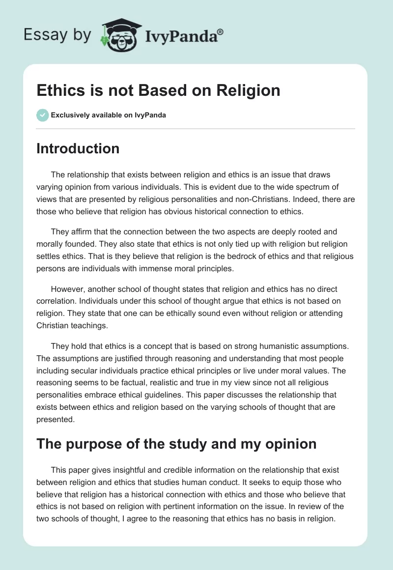 Ethics is not Based on Religion. Page 1