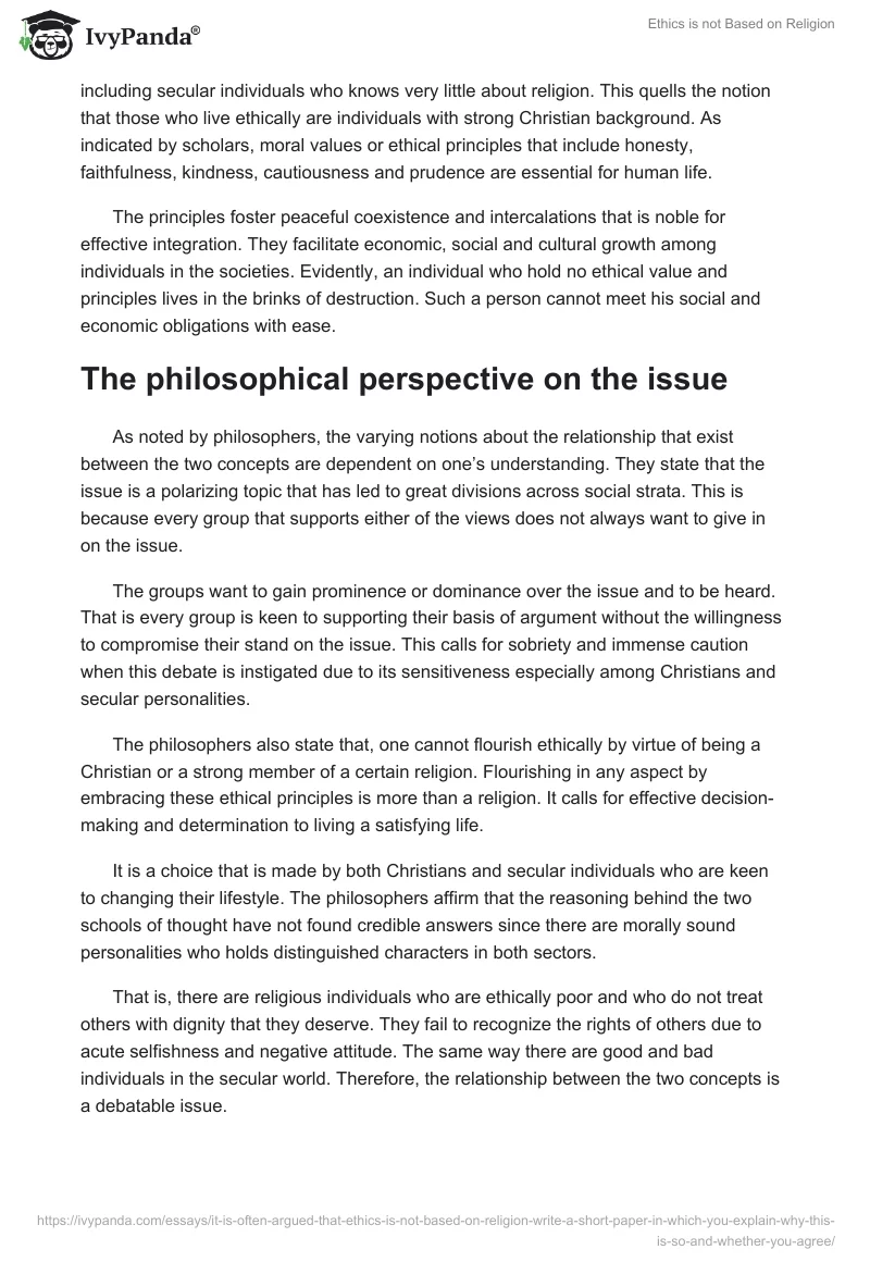 Ethics is not Based on Religion. Page 3