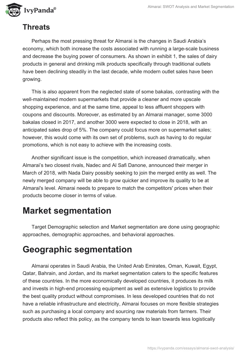 Almarai: SWOT Analysis and Market Segmentation. Page 3