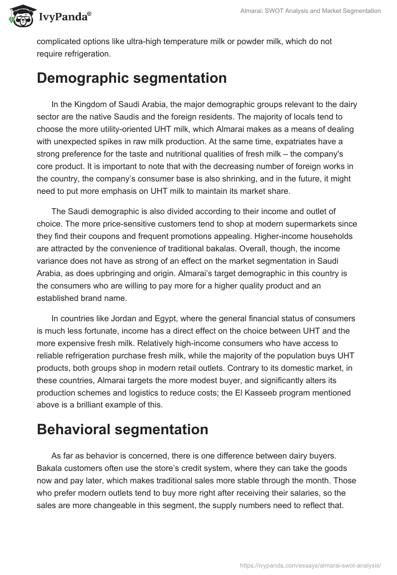 Almarai: SWOT Analysis and Market Segmentation. Page 4