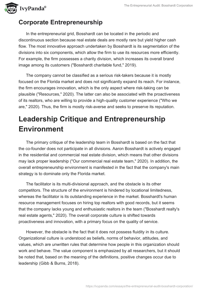 The Entrepreneurial Audit: Bosshardt Corporation. Page 3