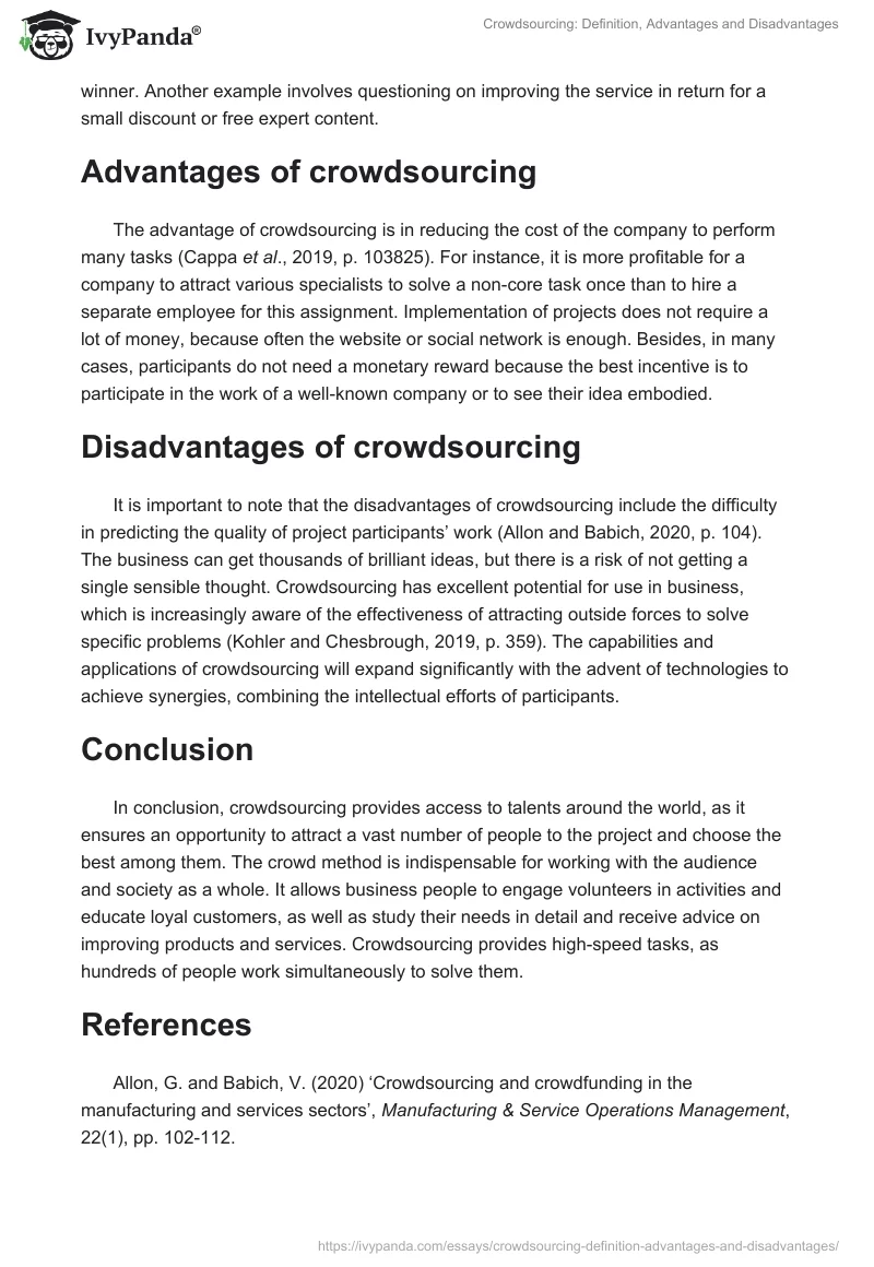 Crowdsourcing: Definition, Advantages and Disadvantages. Page 2