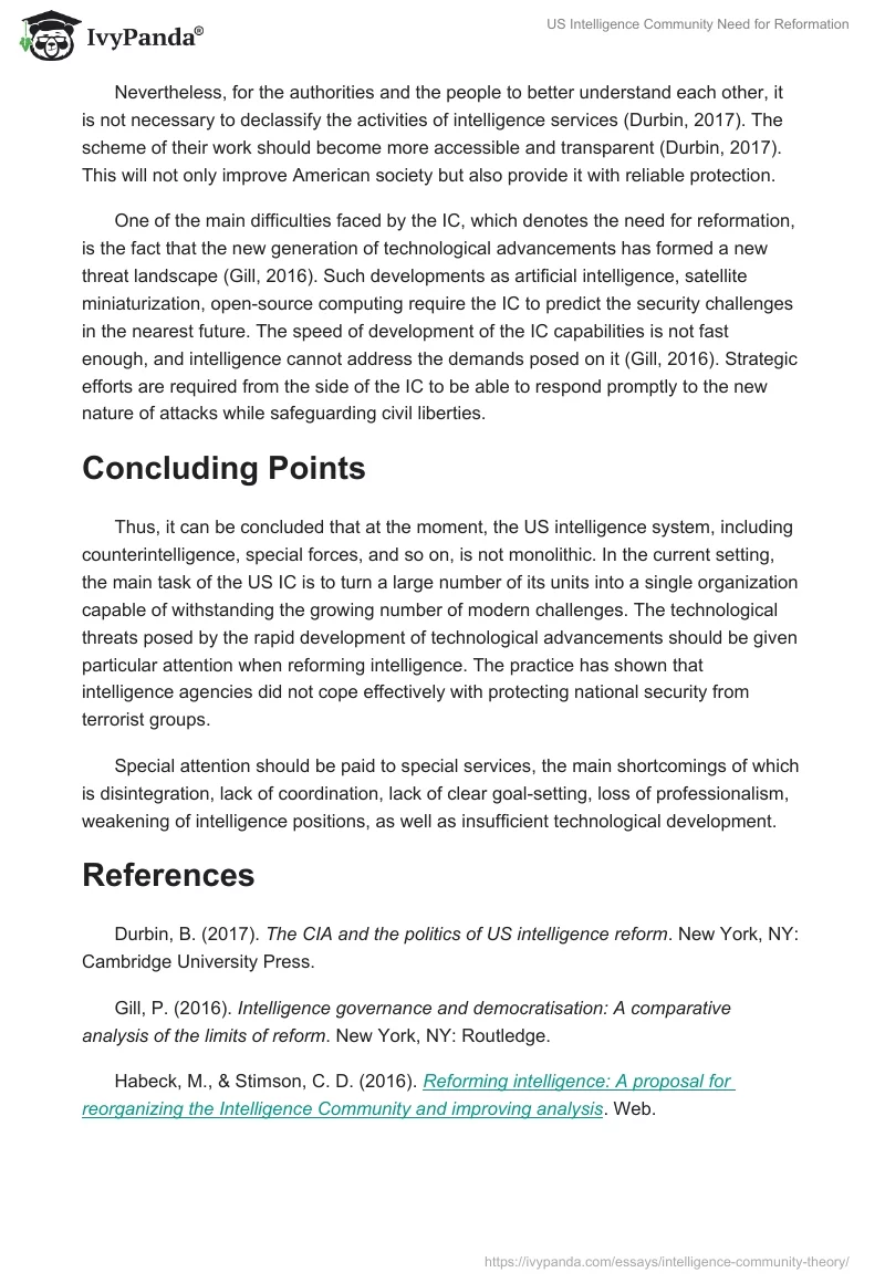 US Intelligence Community Need for Reformation. Page 2