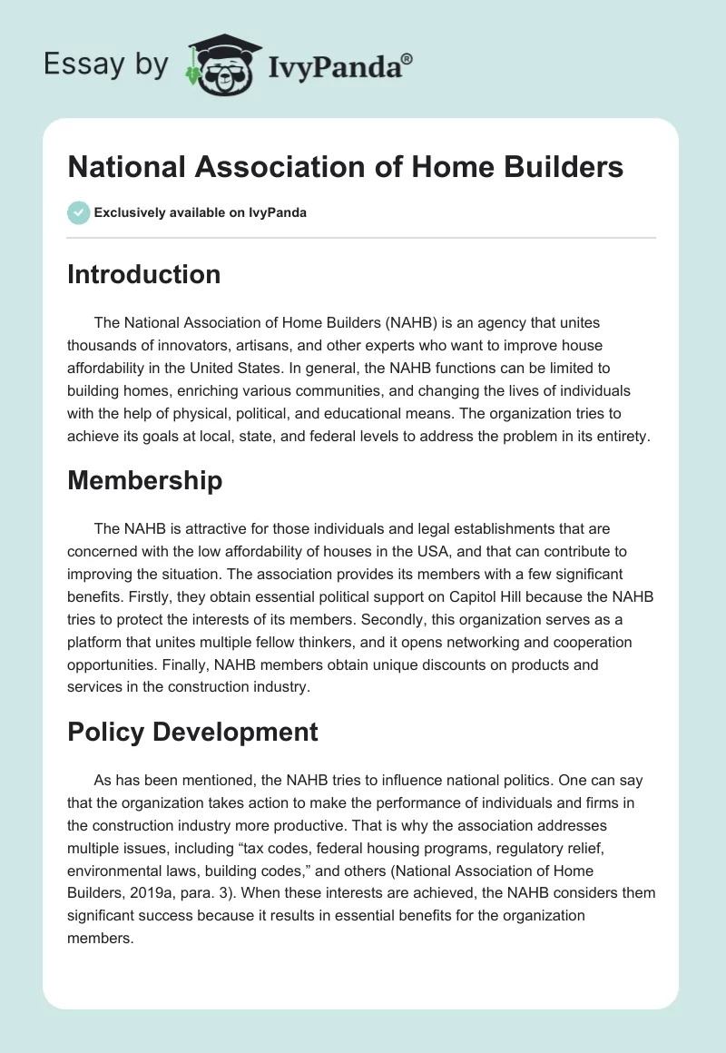 National Association of Home Builders. Page 1