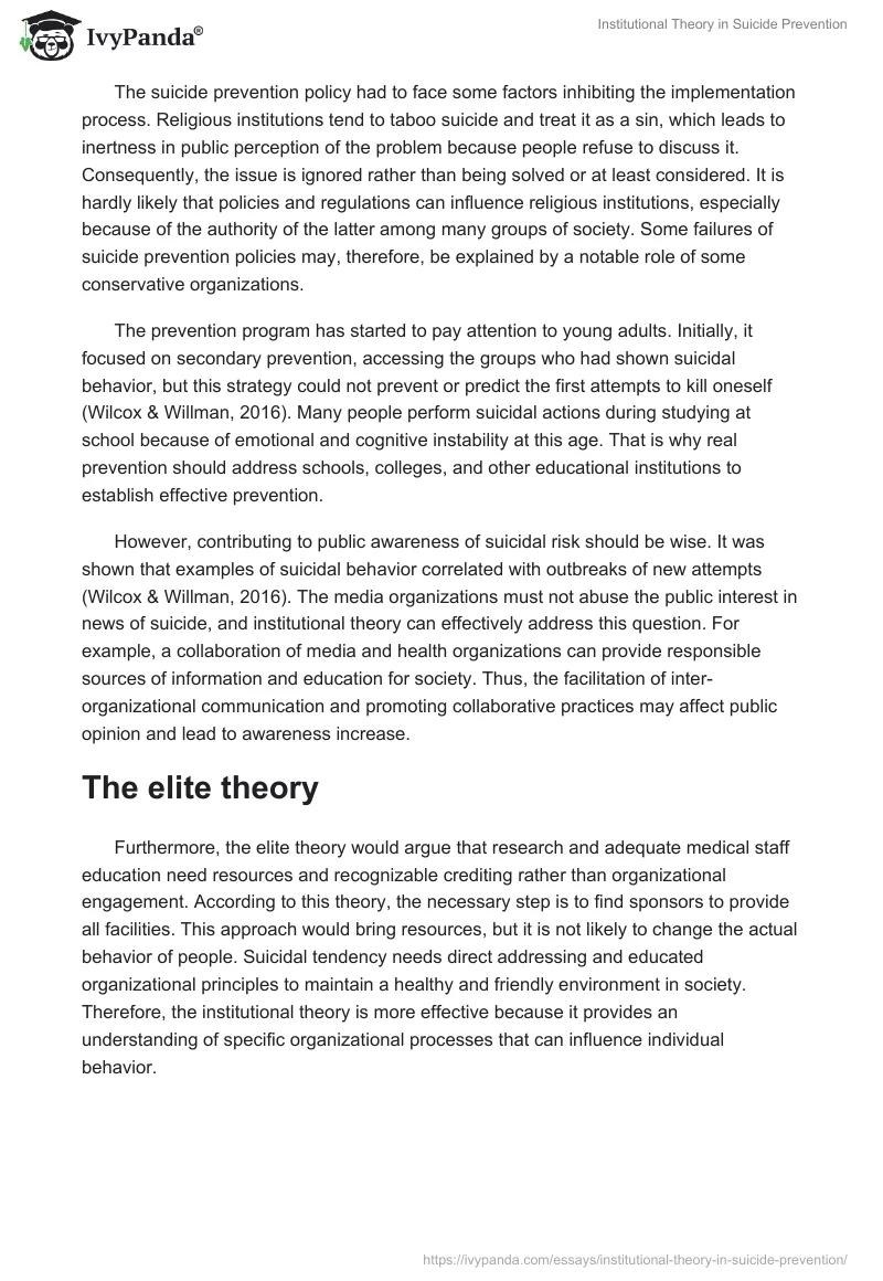 Institutional Theory in Suicide Prevention. Page 2
