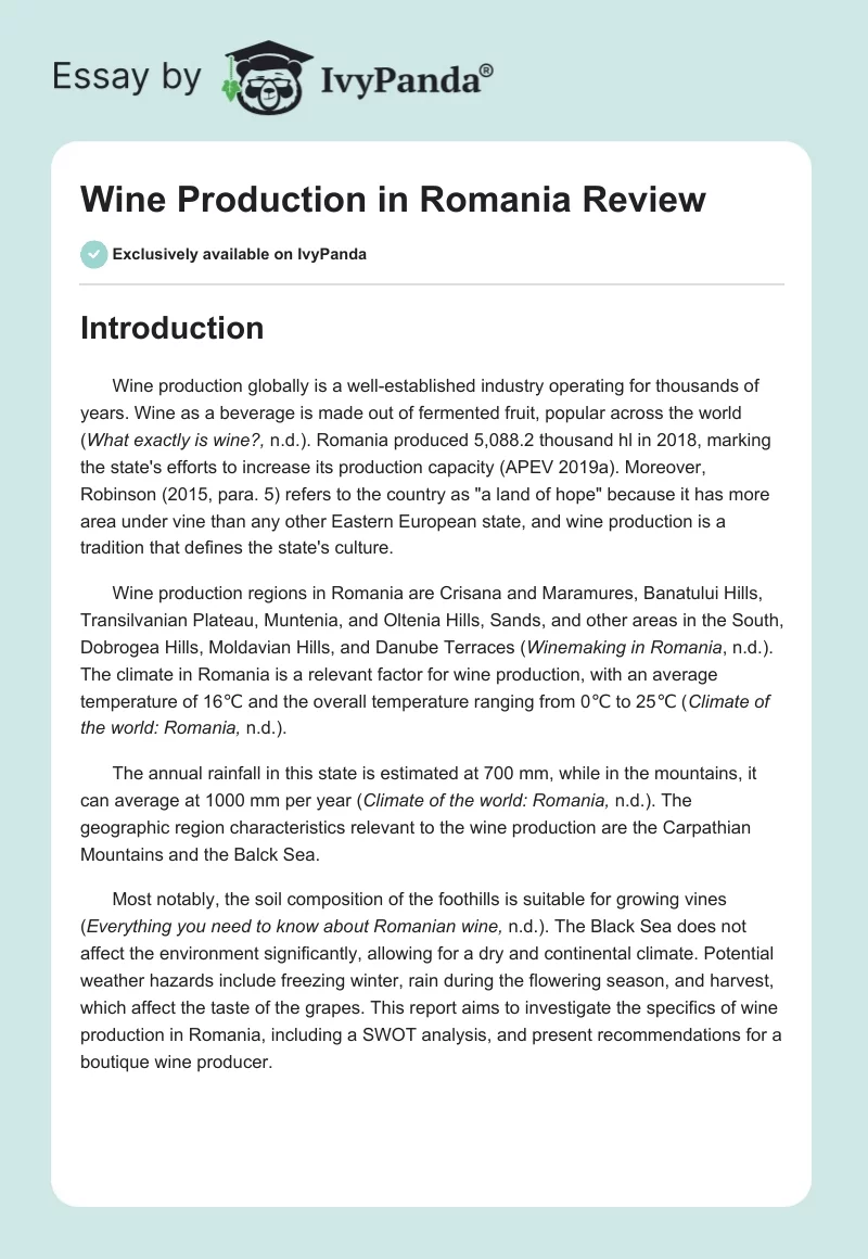 Wine Production in Romania Review. Page 1