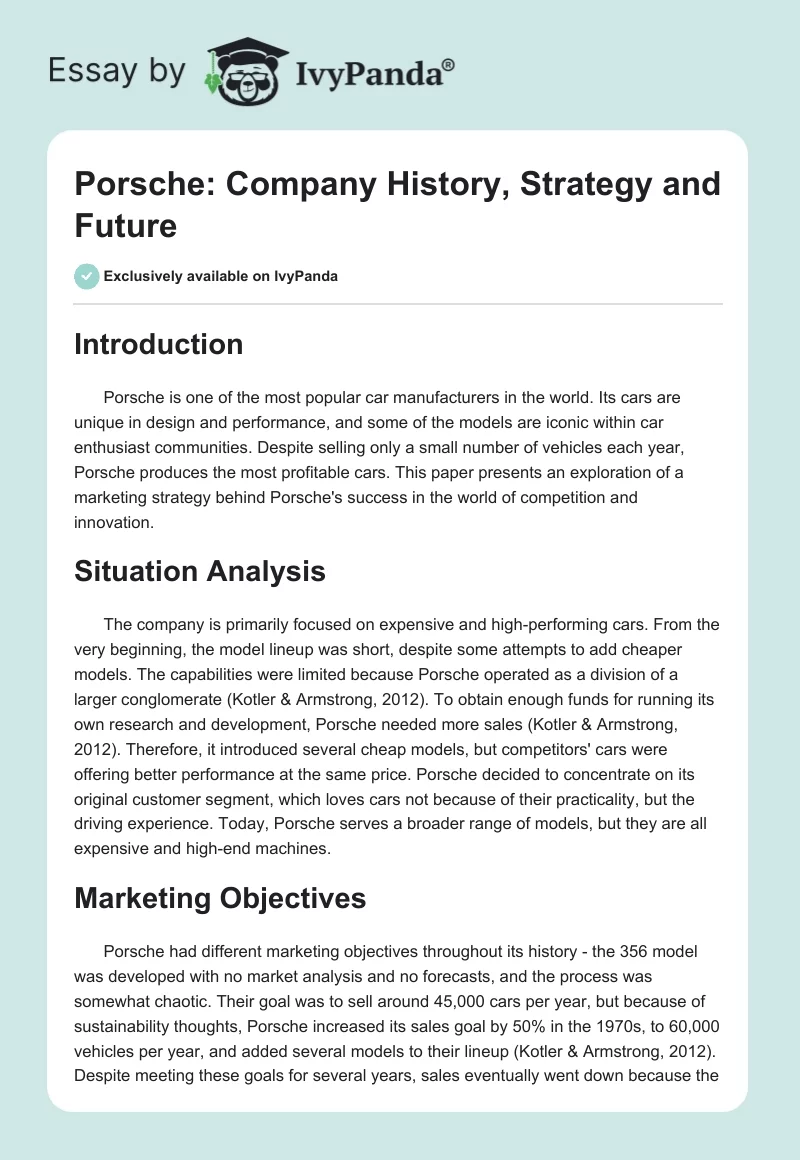 Porsche: Company History, Strategy and Future. Page 1