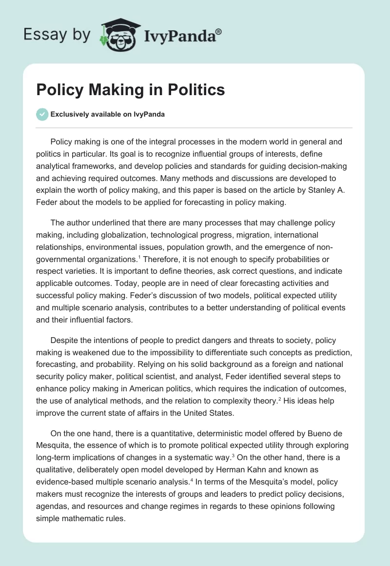Policy Making in Politics. Page 1