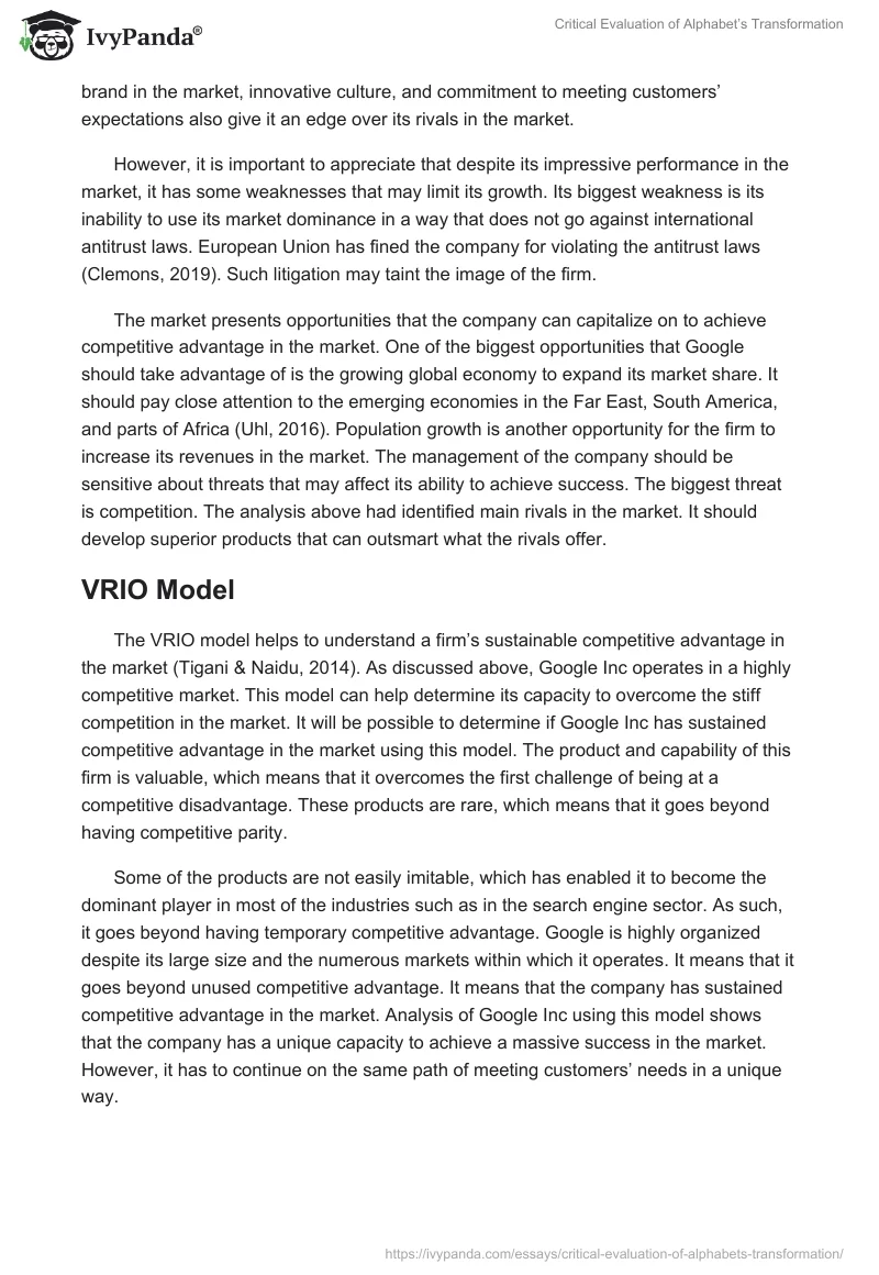 Critical Evaluation of Alphabet’s Transformation. Page 5