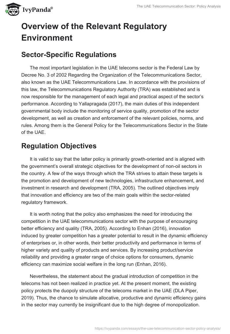 The UAE Telecommunication Sector: Policy Analysis. Page 2