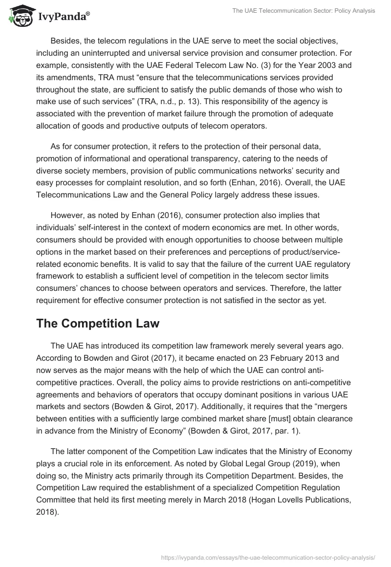 The UAE Telecommunication Sector: Policy Analysis. Page 3