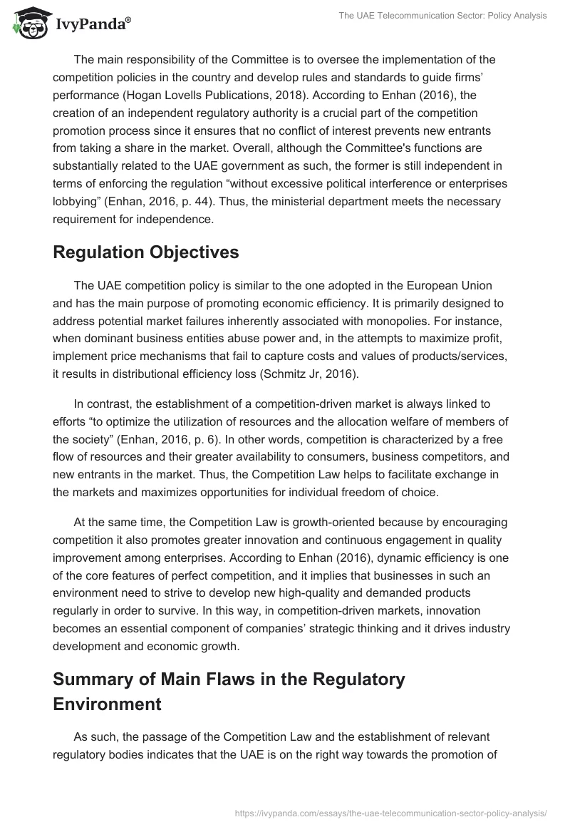 The UAE Telecommunication Sector: Policy Analysis. Page 4