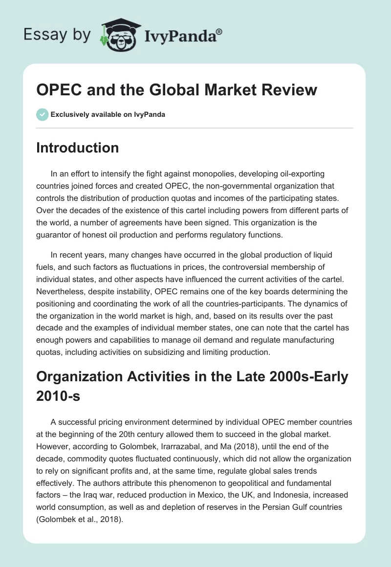 OPEC and the Global Market Review. Page 1