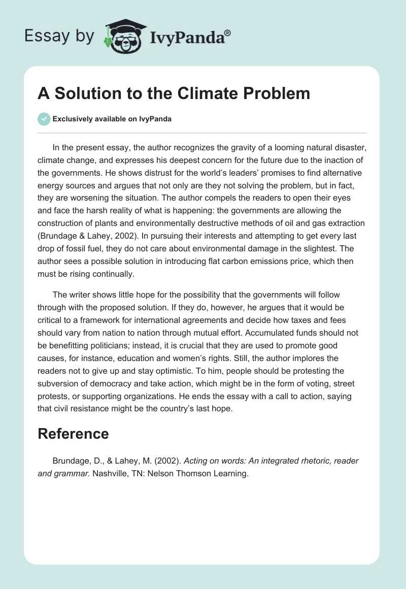 A Solution to the Climate Problem. Page 1