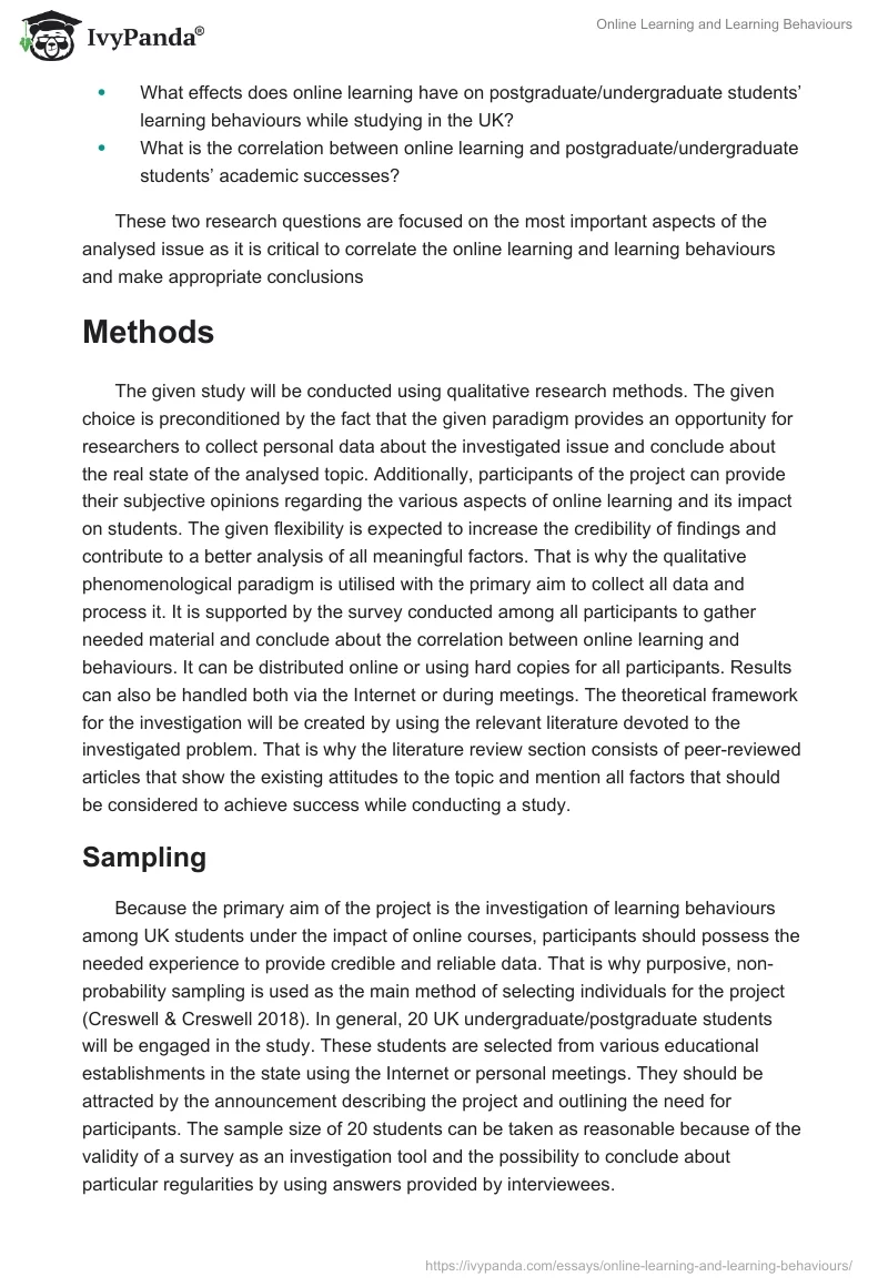 Online Learning and Learning Behaviours. Page 4