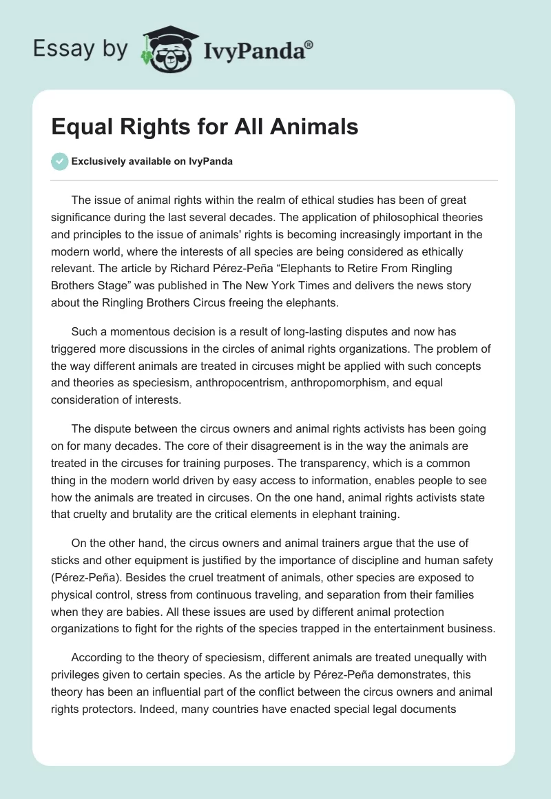Equal Rights for All Animals. Page 1
