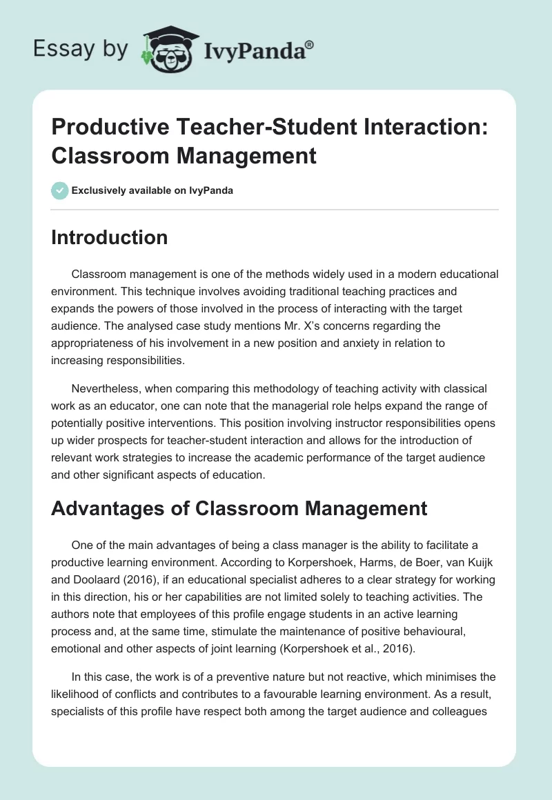 Productive Teacher-Student Interaction: Classroom Management. Page 1