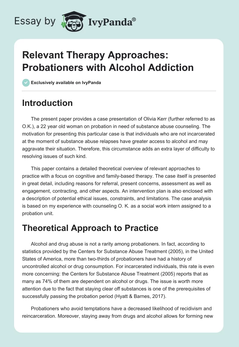 Relevant Therapy Approaches: Probationers With Alcohol Addiction. Page 1