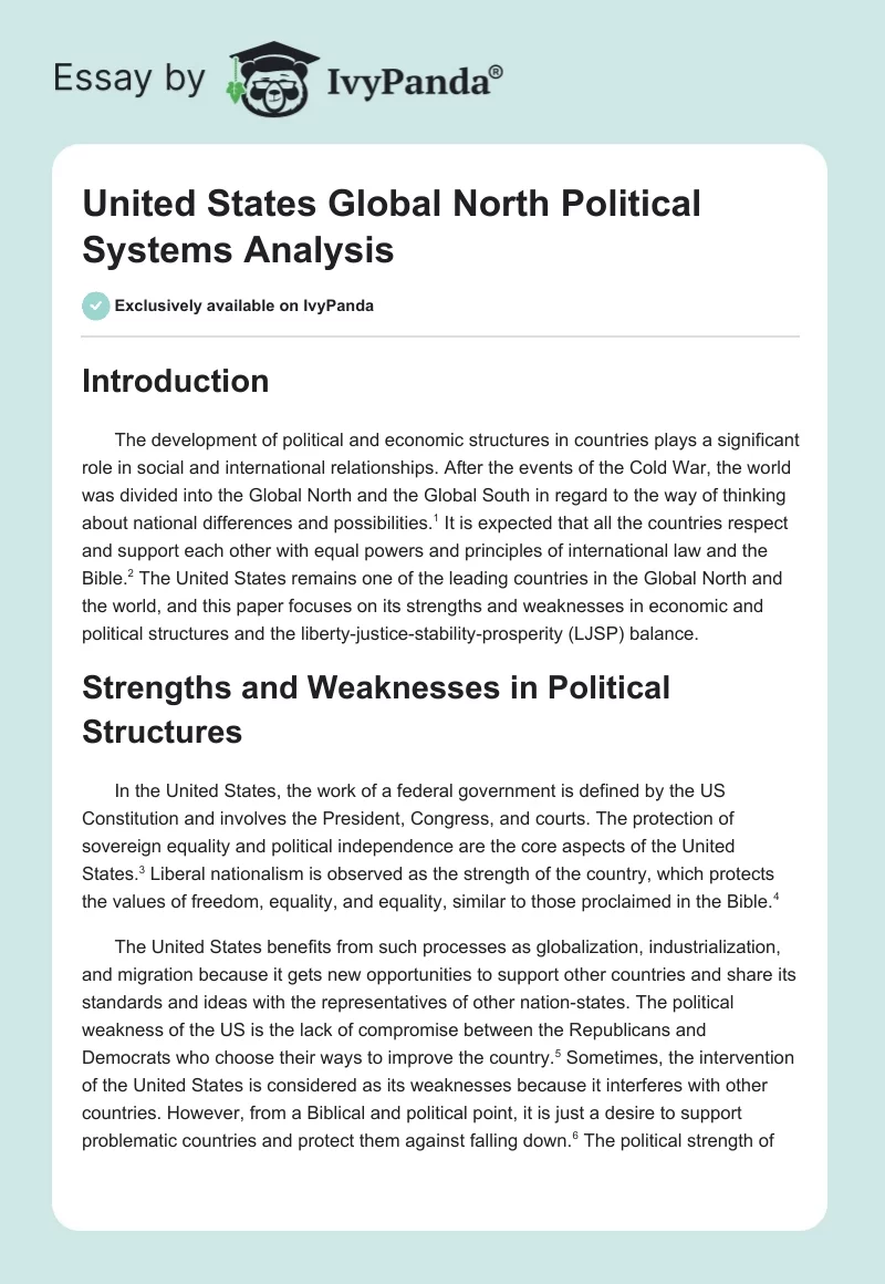 United States Global North Political Systems Analysis. Page 1
