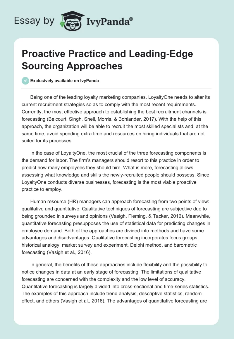 Proactive Practice and Leading-Edge Sourcing Approaches. Page 1