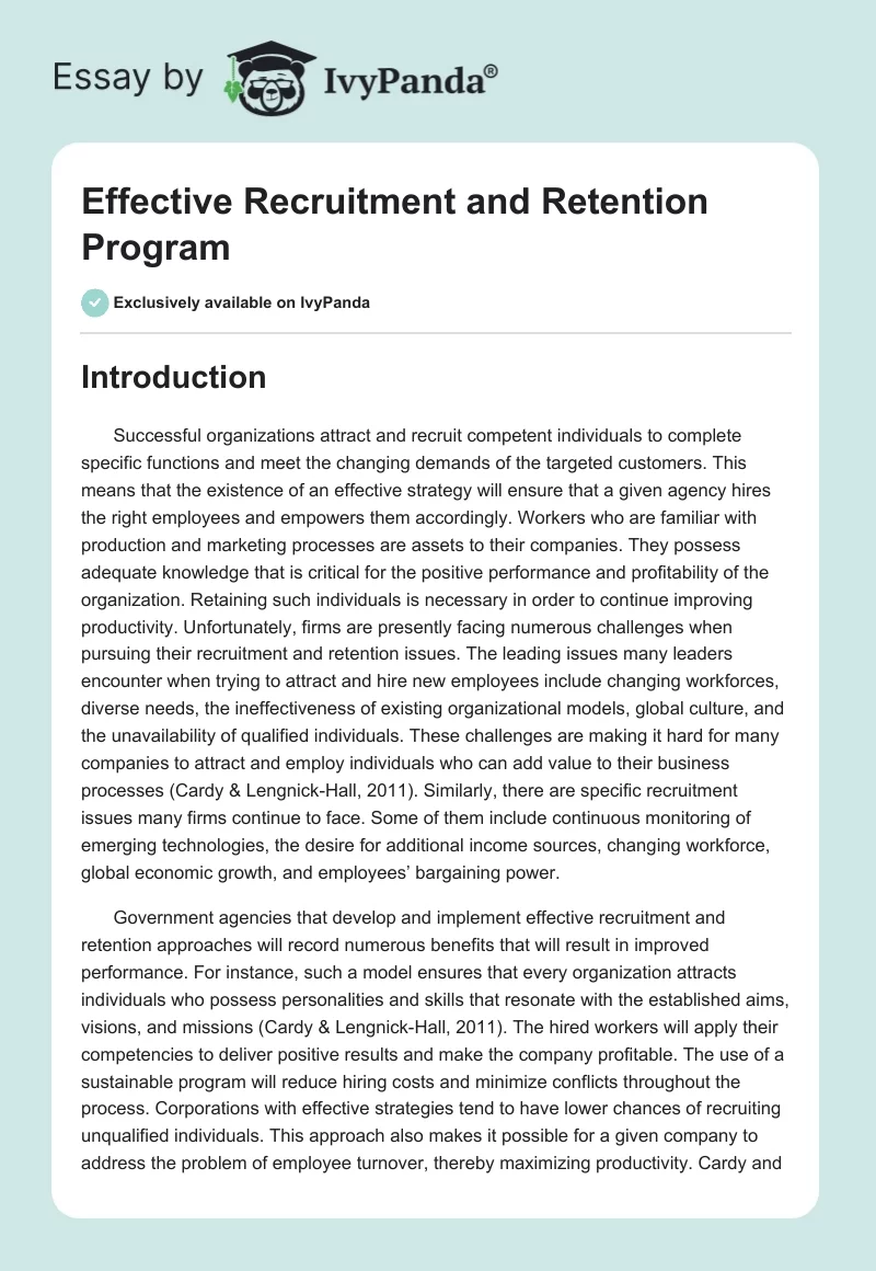 Effective Recruitment and Retention Program. Page 1