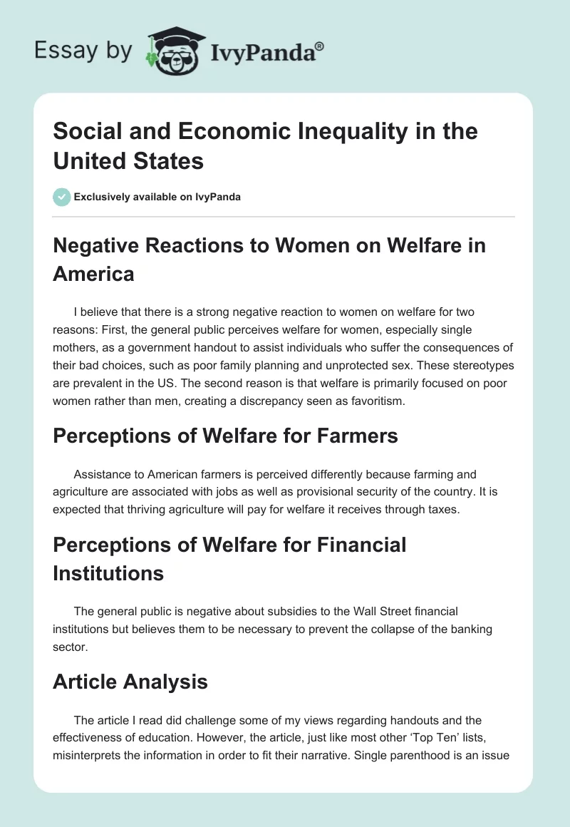 Social and Economic Inequality in the United States. Page 1